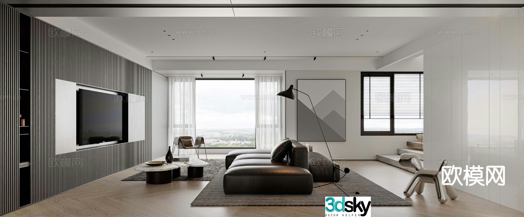 Premium gray living room 3d model