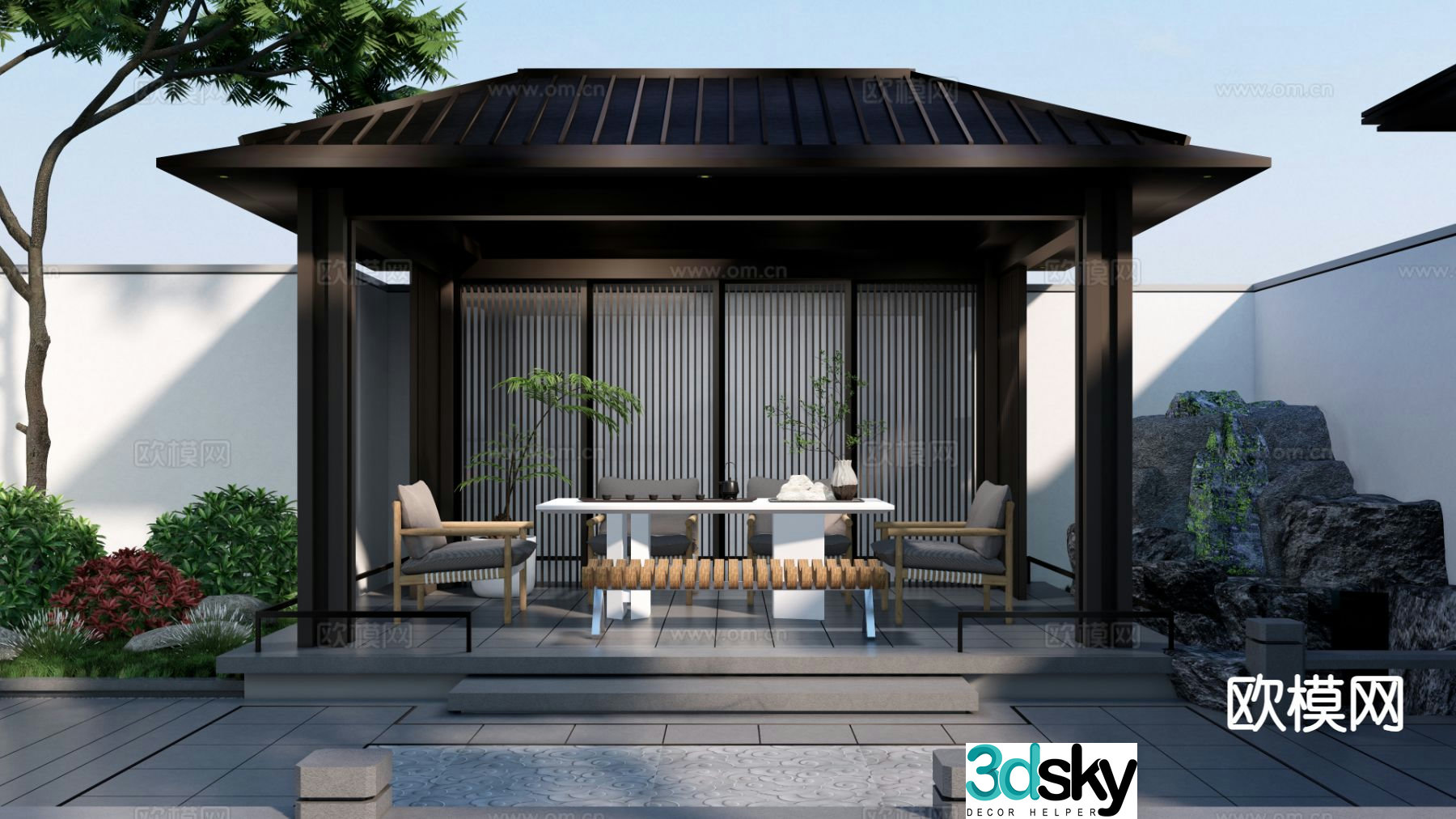 New Chinese style courtyard pavilion 3D model