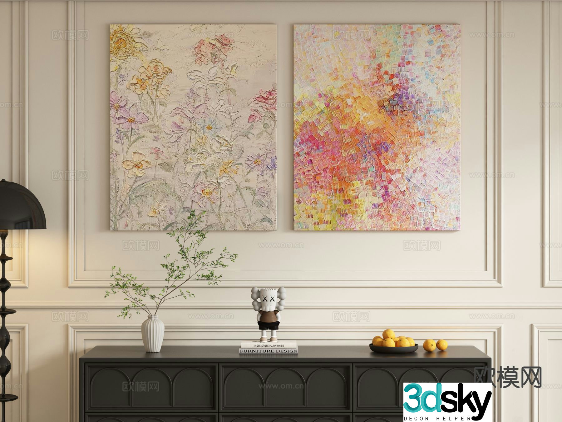 Cream style decorative painting texture painting hanging painting 3d model