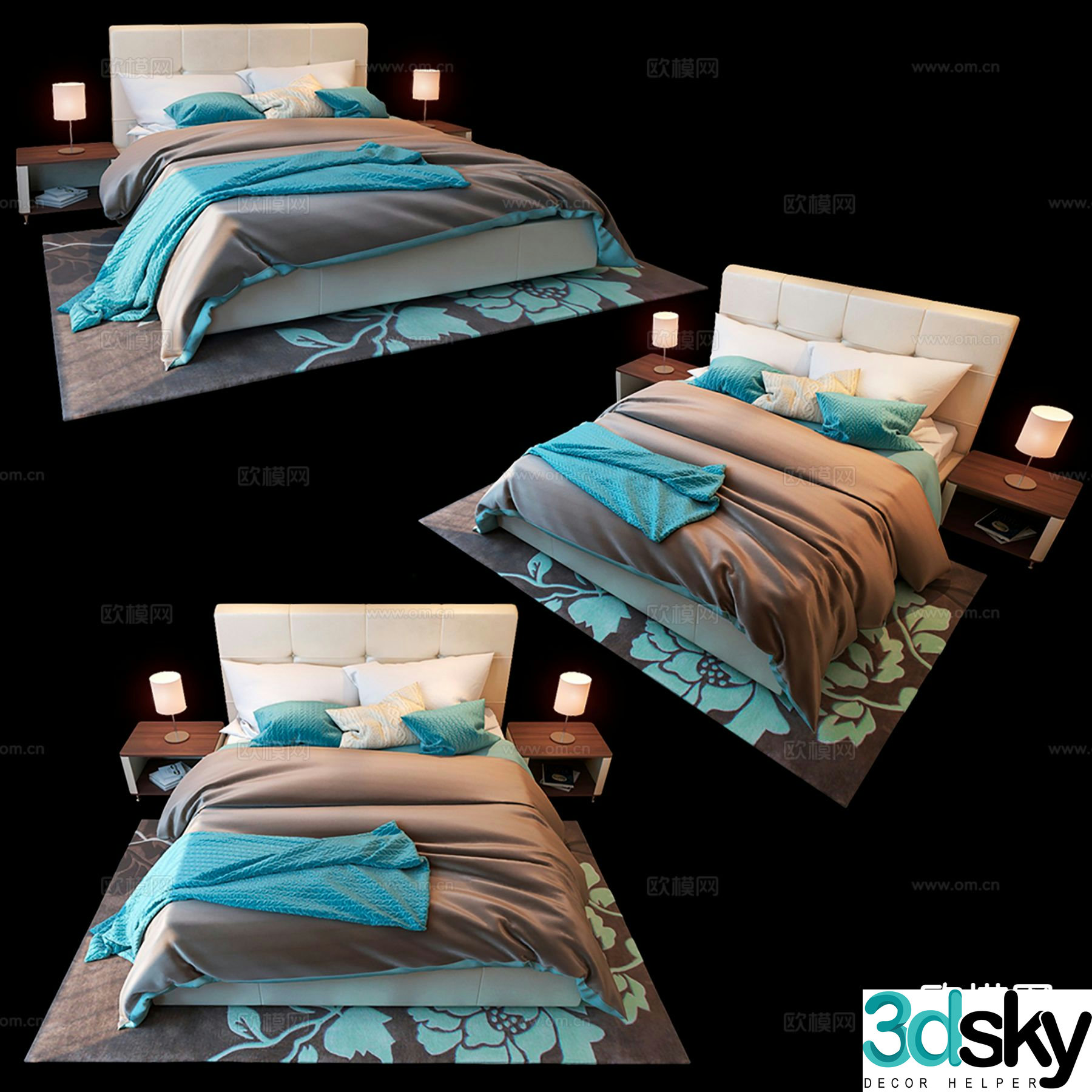 Modern double bed 3d model