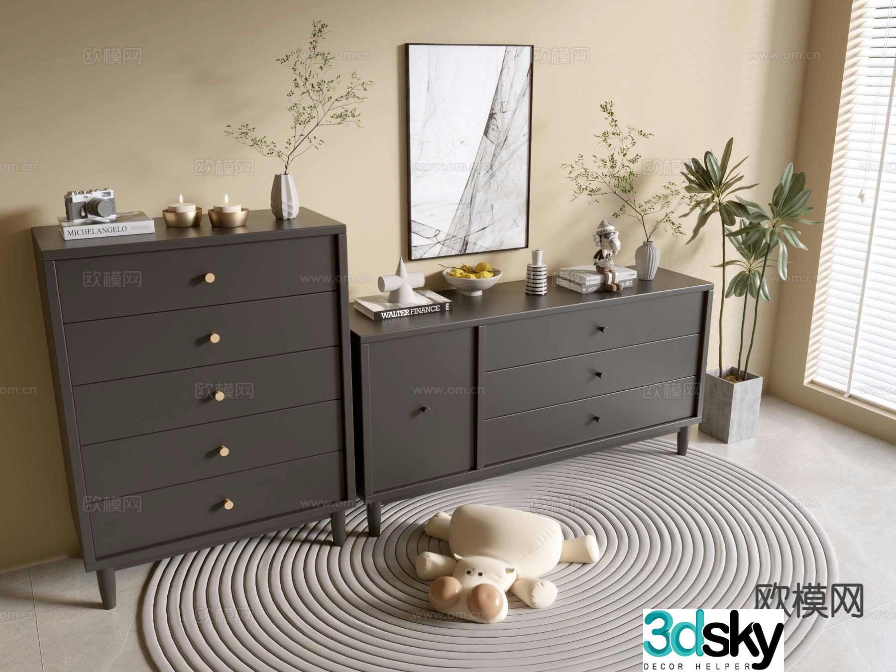 Modern black cabinet entrance cabinet 3d model
