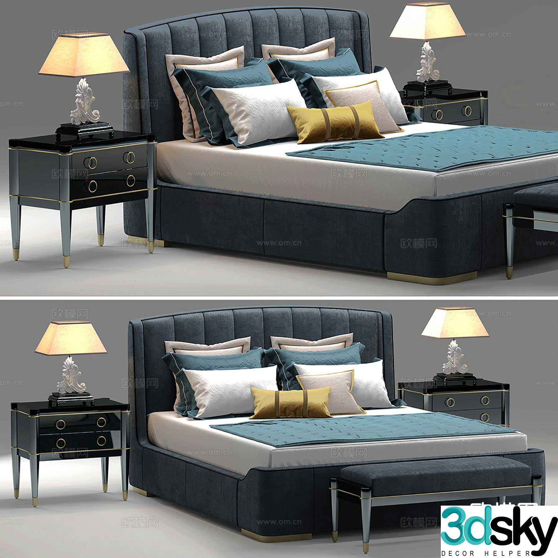European double bed 3d model