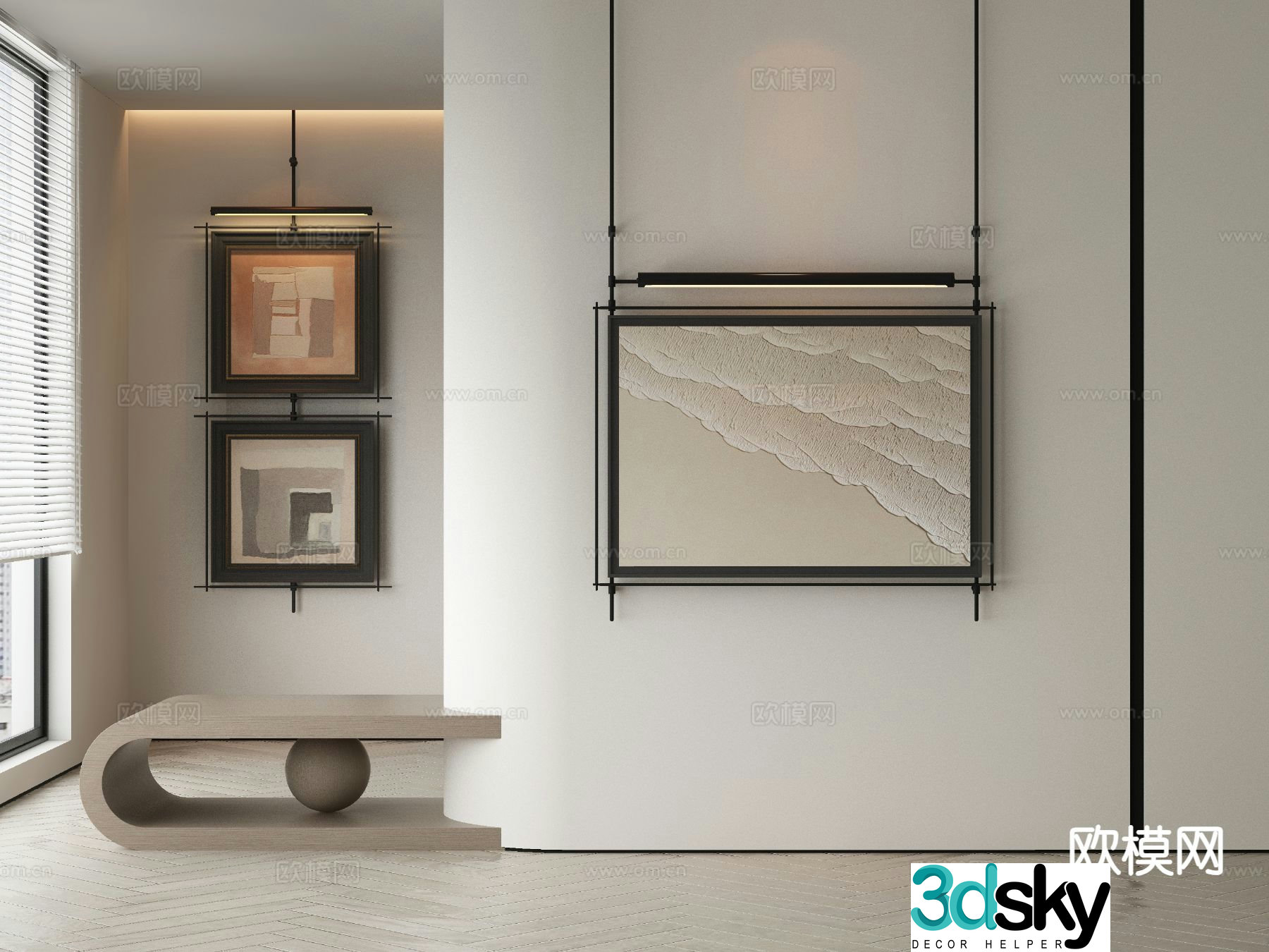Modern decorative painting metal pole hanging painting 3d model