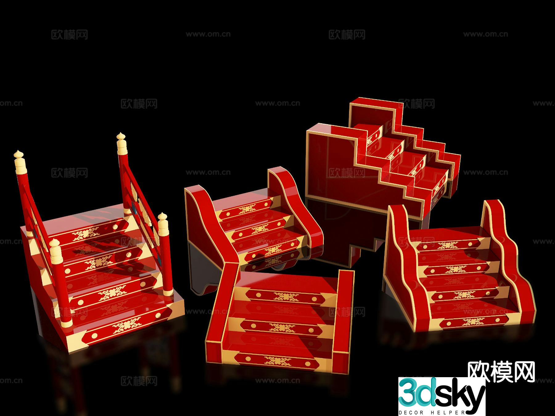 New Chinese style national style staircase step check-in beautiful 3D model