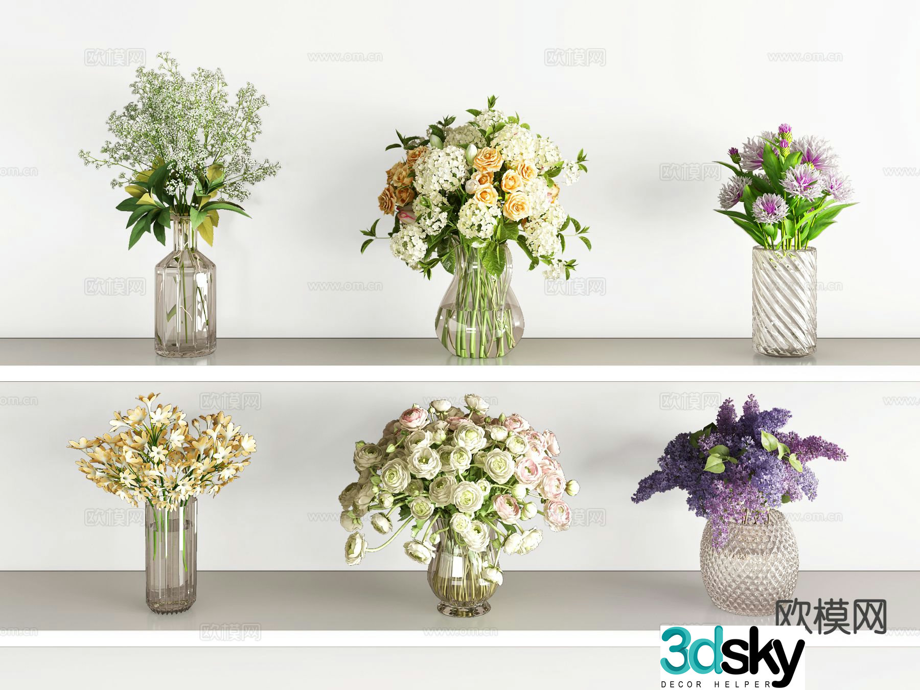 modern vase flowers flower arrangement flowers 3d model