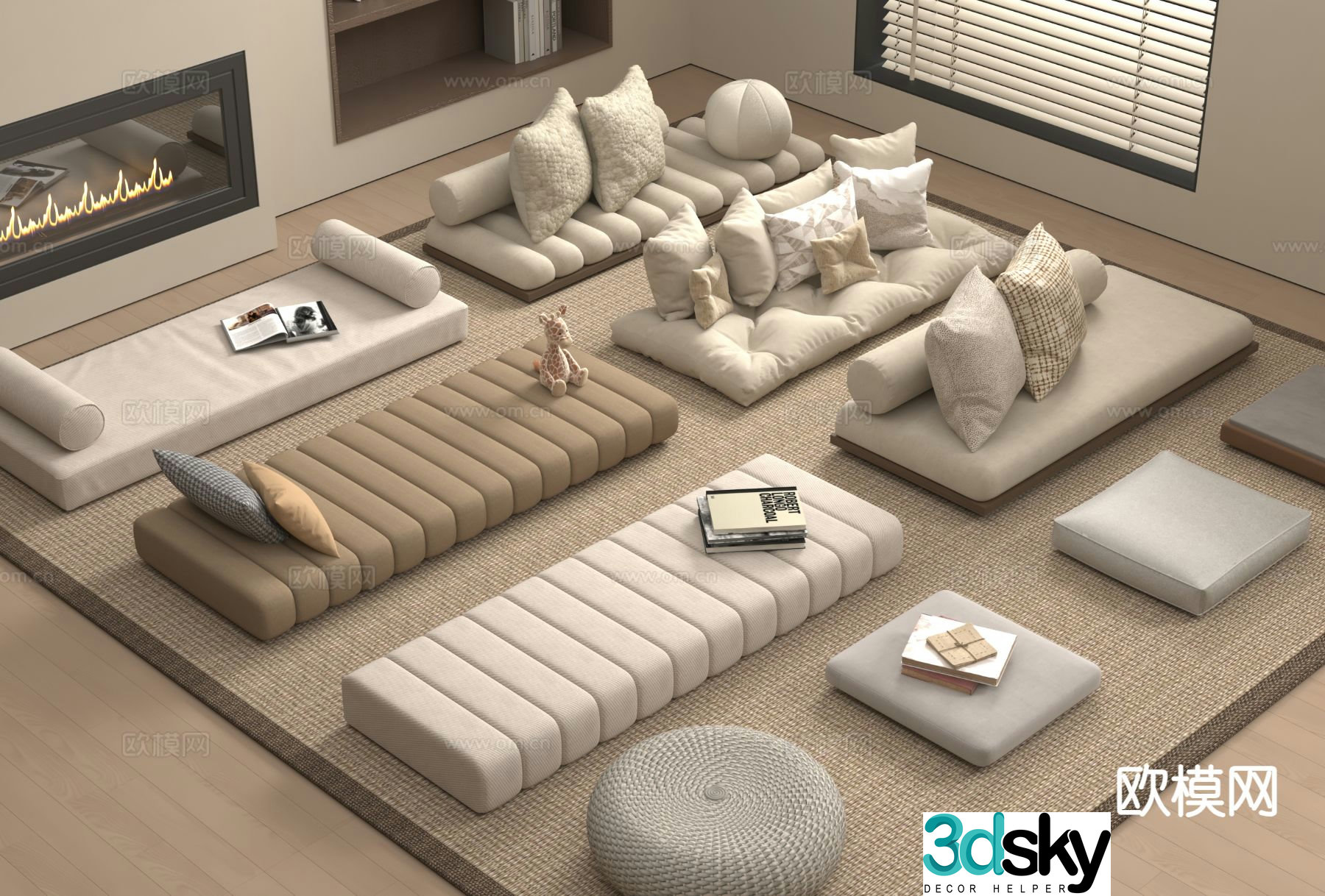 Cushion seat cushion bay window mat tatami futon 3d model