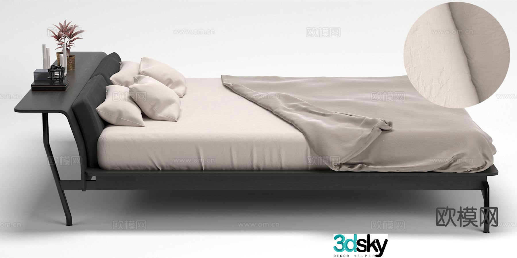 Modern minimalist double bed 3d model