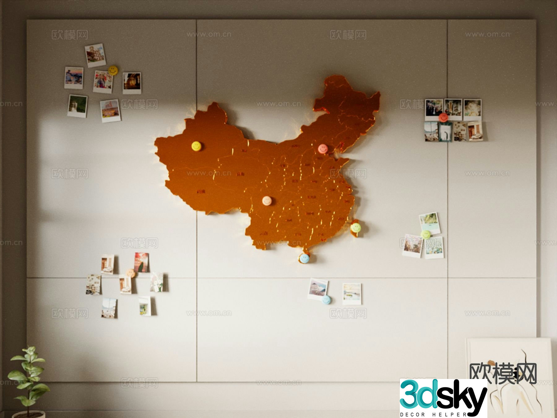 Map wall record wall photo wall wall decoration 3d model
