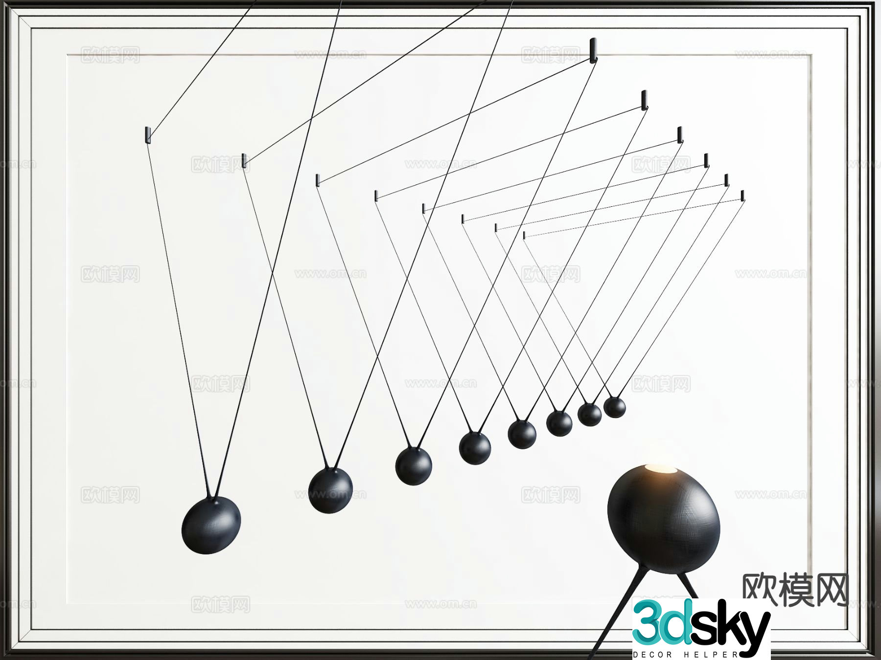 Modern multi-head spherical chandelier 3d model
