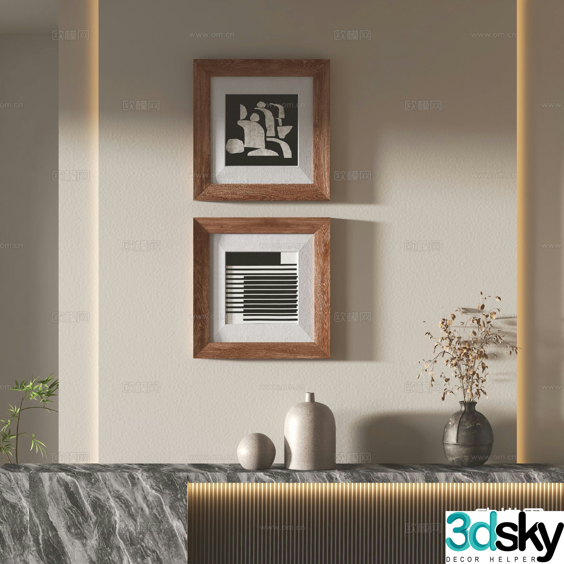 Wabi-sabi style hanging painting retro hanging painting abstract painting 3D model