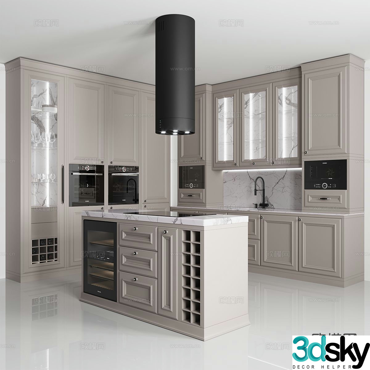 Simple European kitchen cabinet 3d model