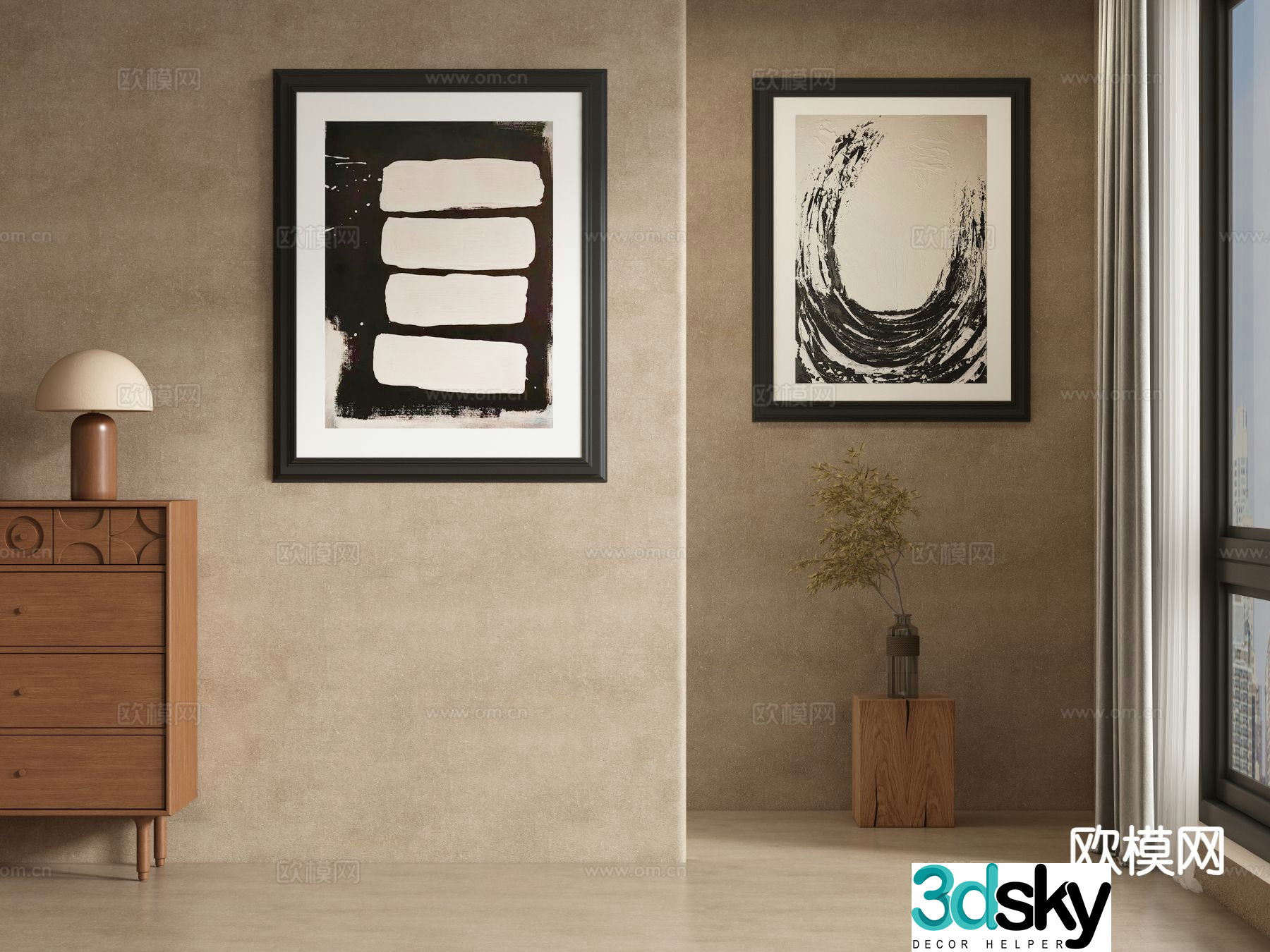 French decorative painting black and white painting hanging painting 3d model