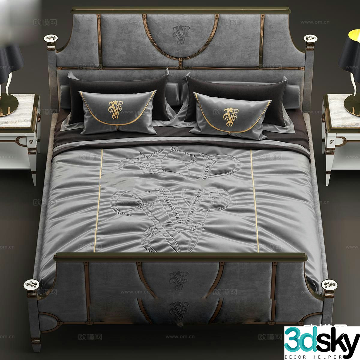 European double bed 3d model