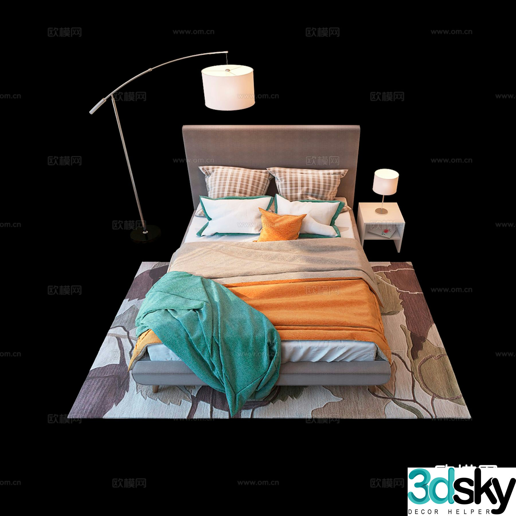Modern double bed 3d model