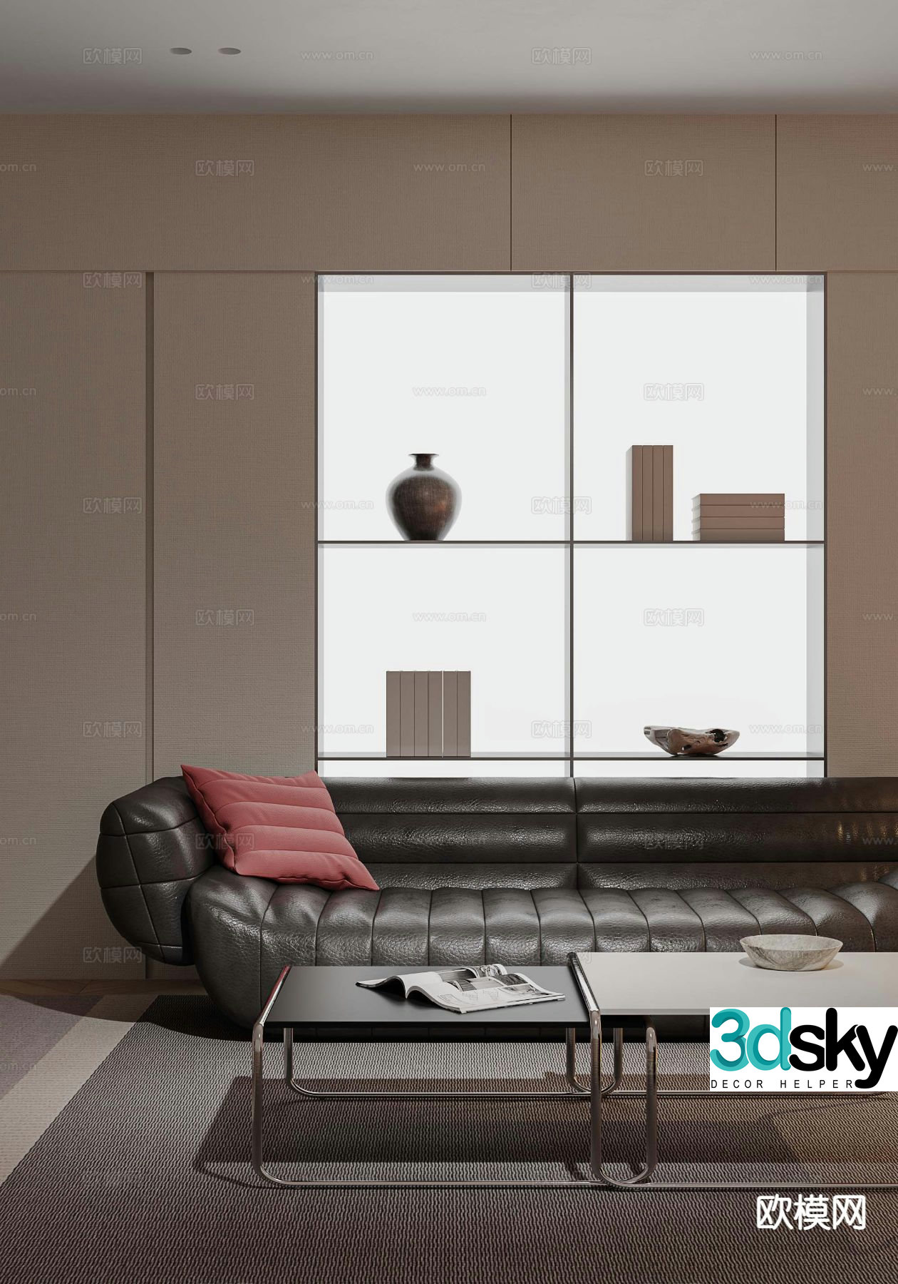 Modern multi-seater sofa leather sofa 3d model