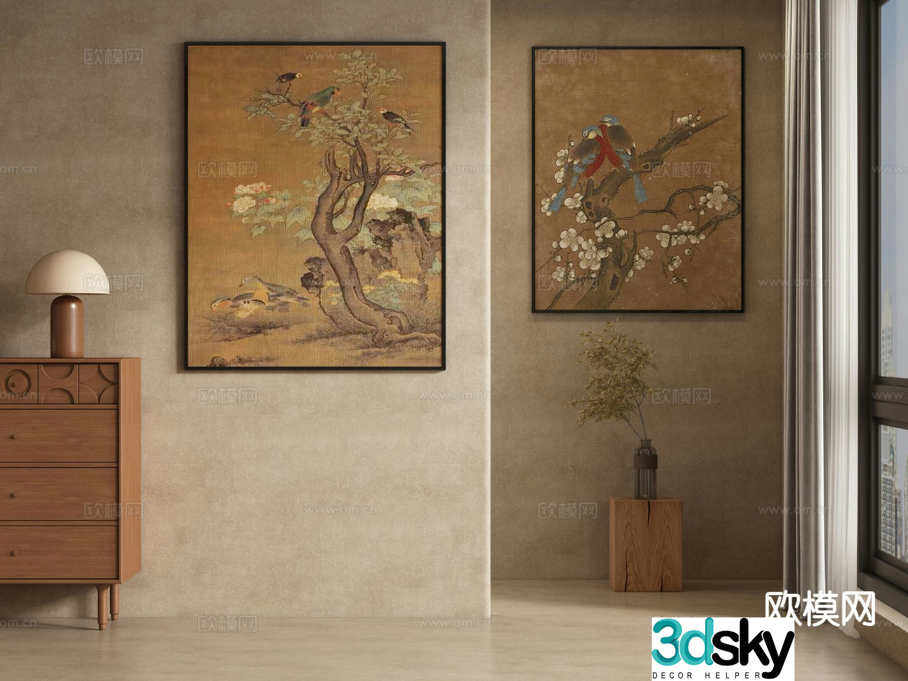 New Chinese style decorative painting flower and bird painting hanging painting 3D model
