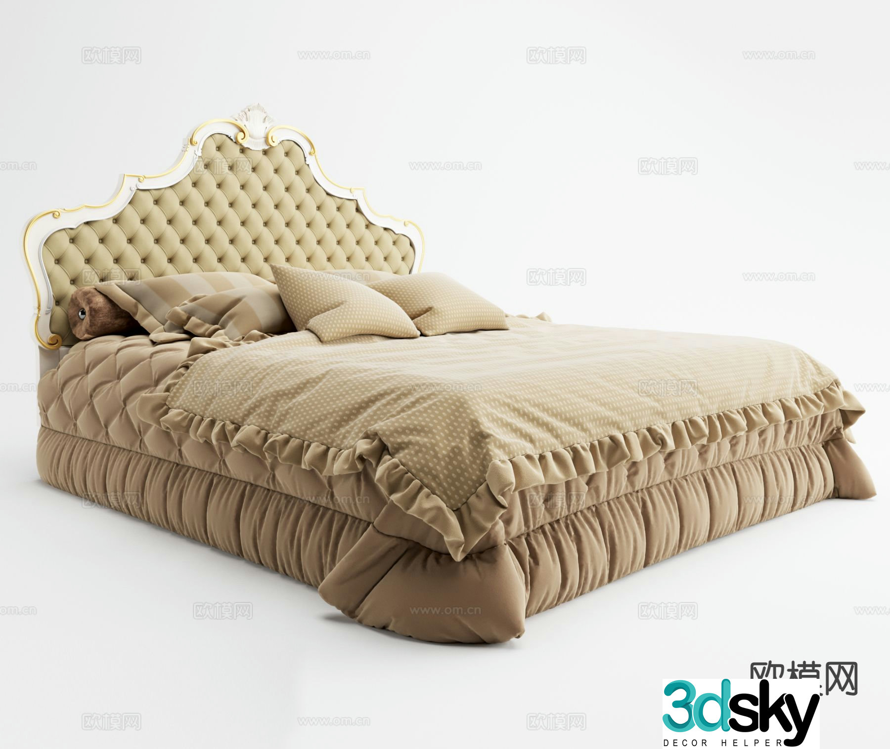 French double bed 3d model