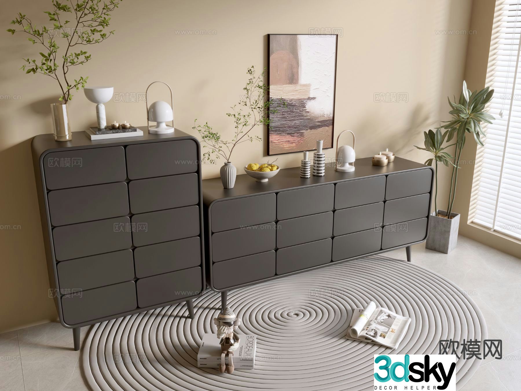 Modern black cabinet drawer cabinet entrance cabinet 3d model