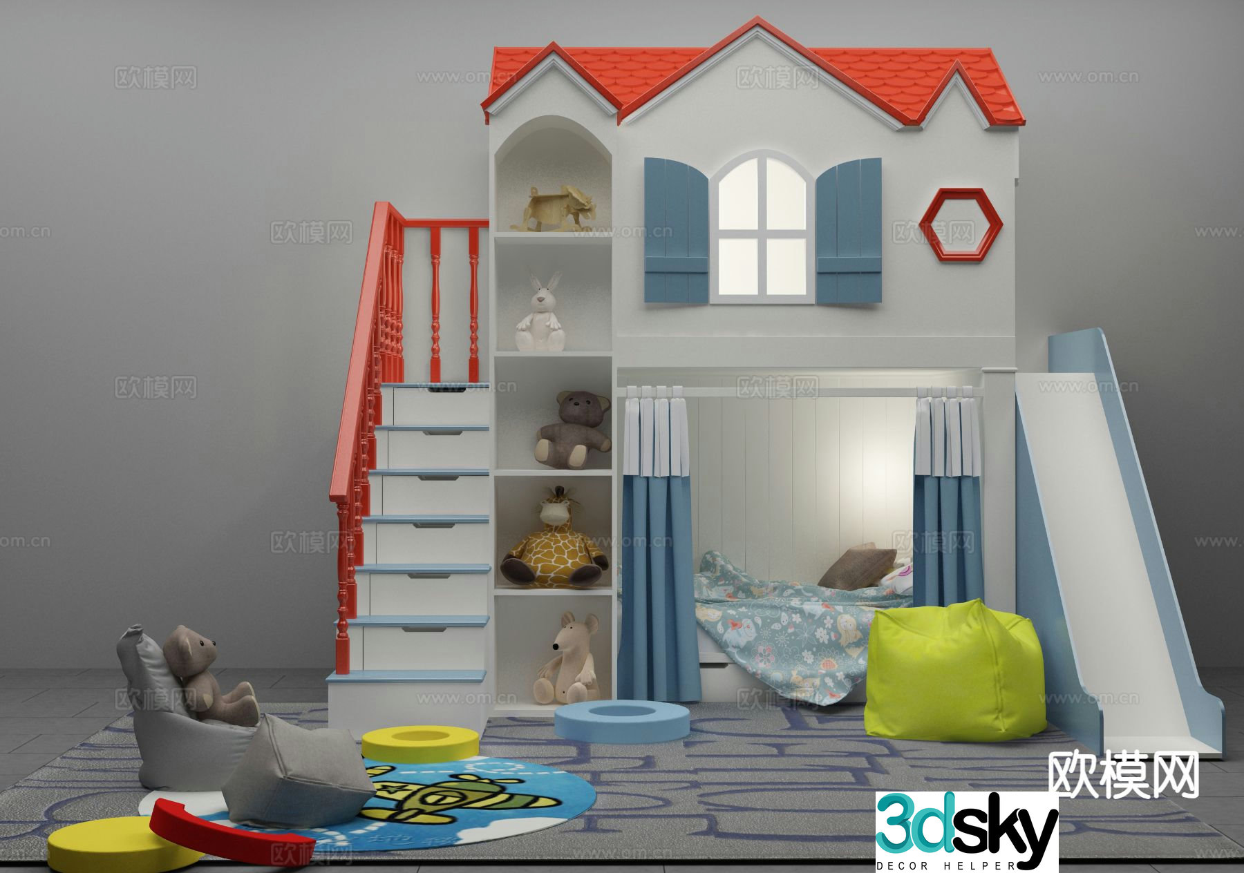 Modern children’s bed bunk bed 3d model
