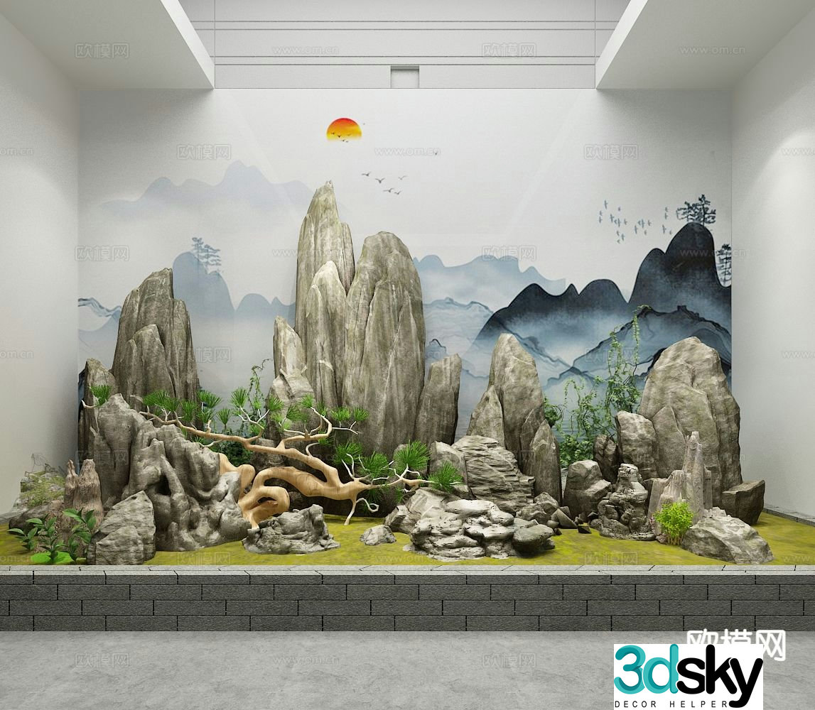Chinese rockery landscape sketch 3D model