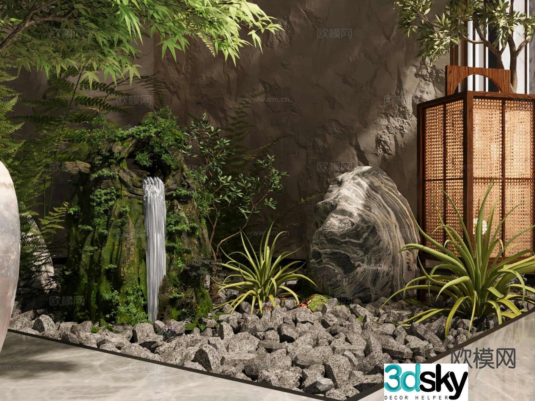 Modern interior landscape rockery waterscape 3d model