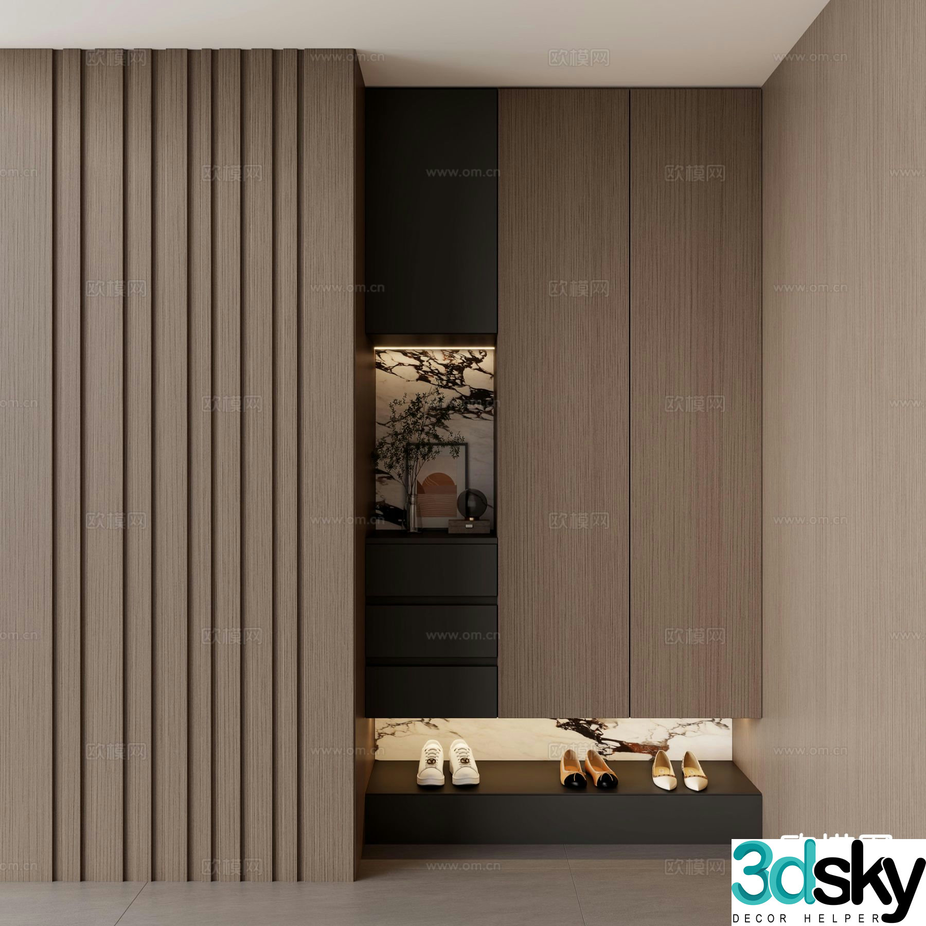 Italian style entrance shoe cabinet 3D model