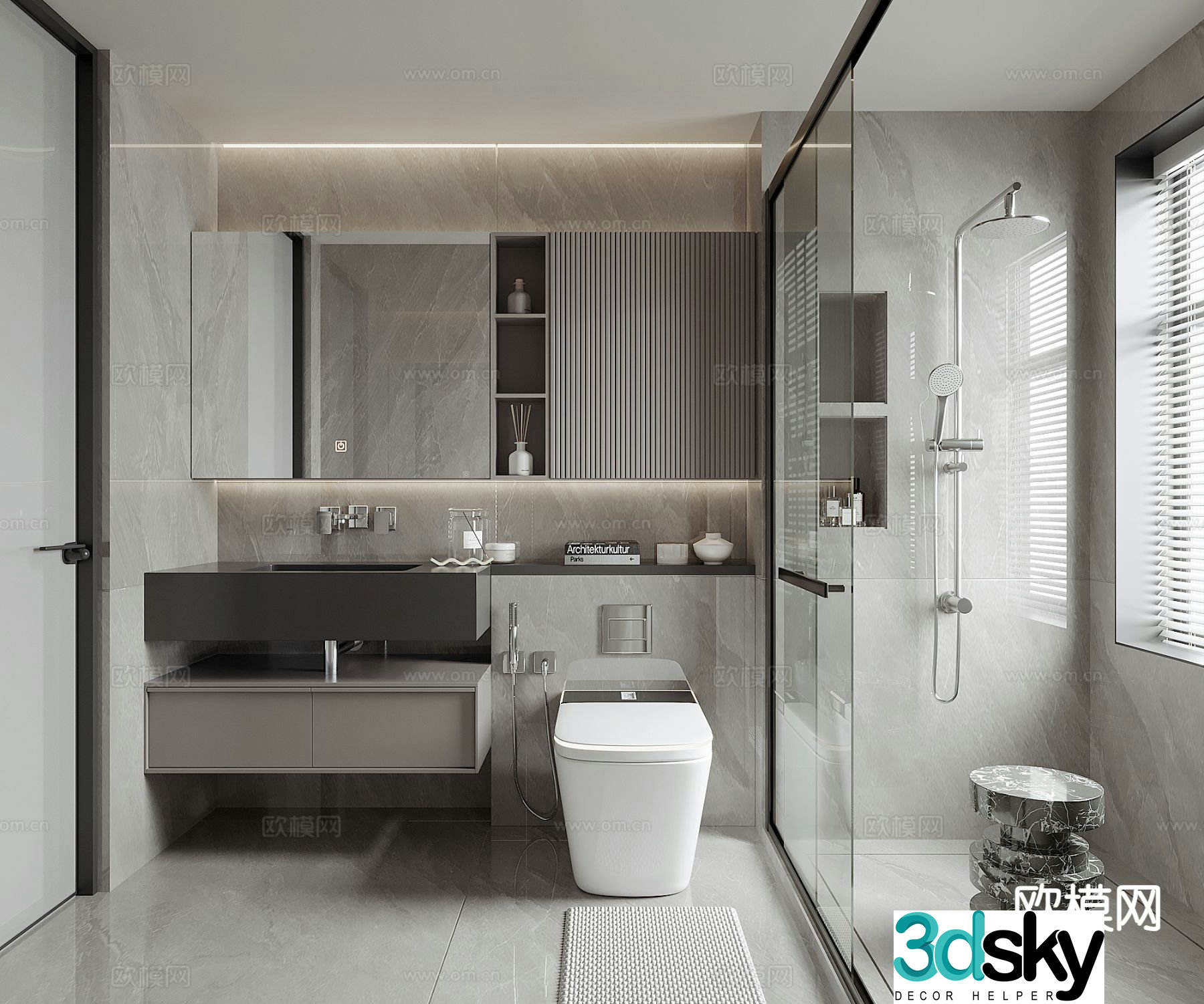 Premium gray bathroom bathroom 3d model