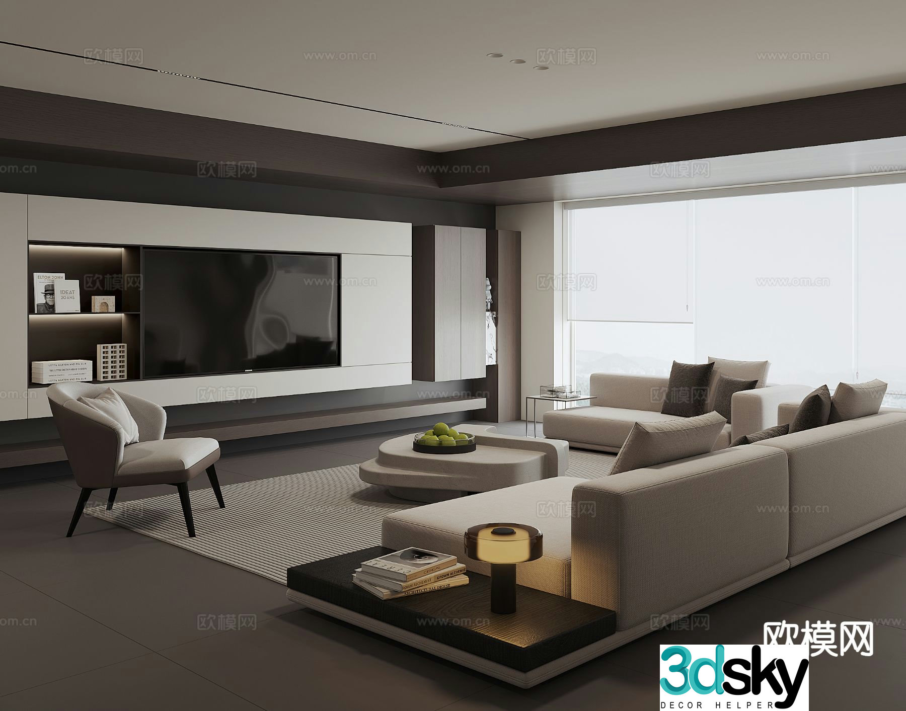 Modern large flat-floor living room 3D model