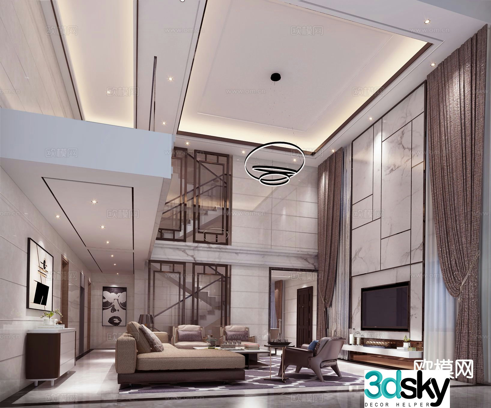 European style villa living room 3D model
