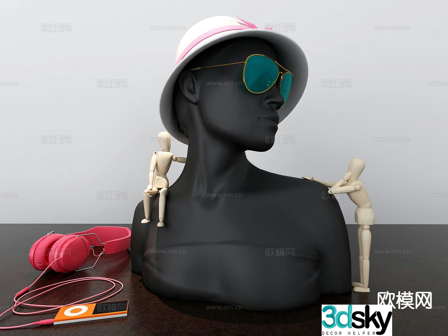 Modern beauty sculpture ornaments headphones doll 3D model