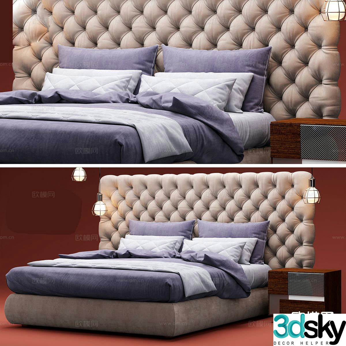 European double bed 3d model