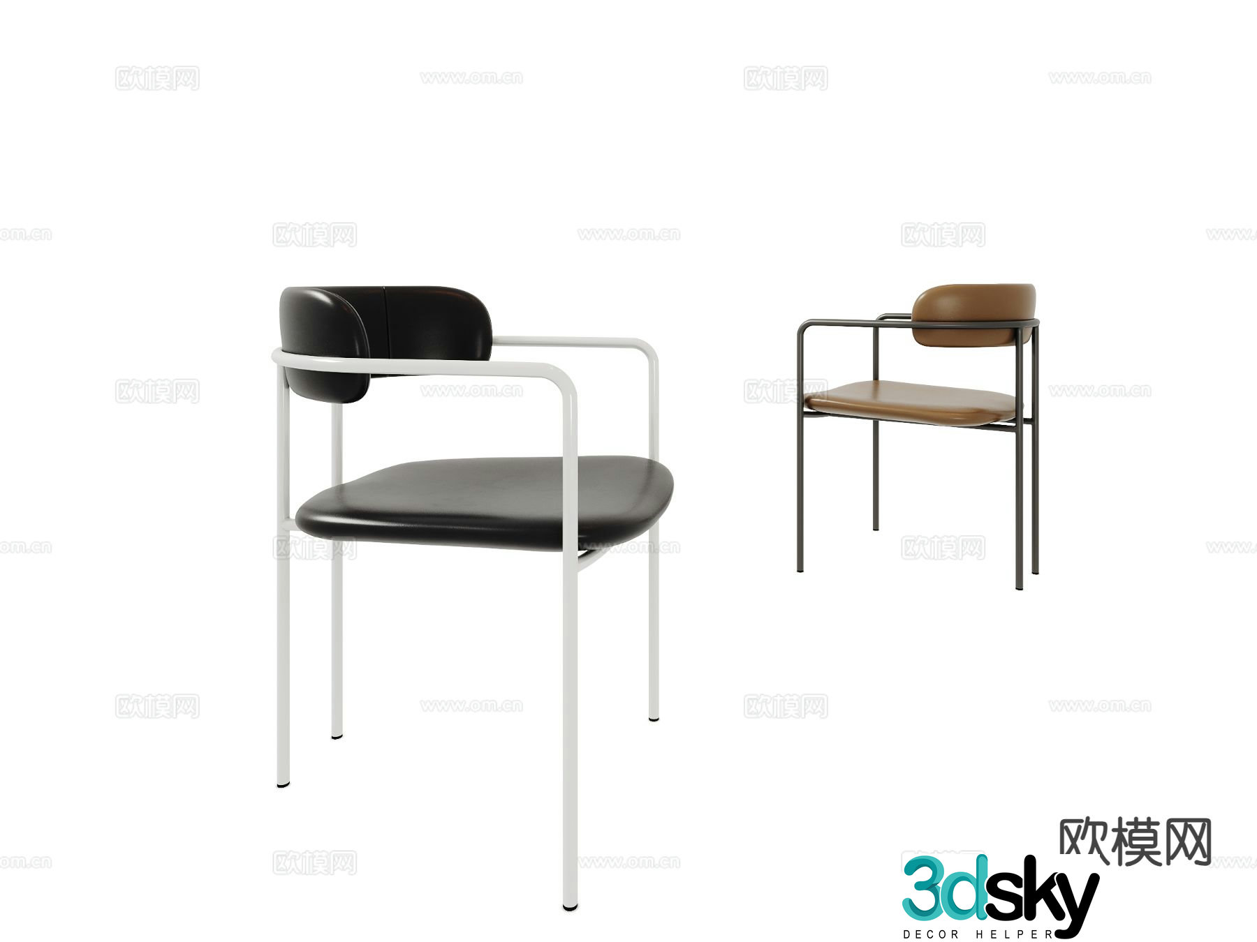 Modern single chair leather chair dining chair 3d model