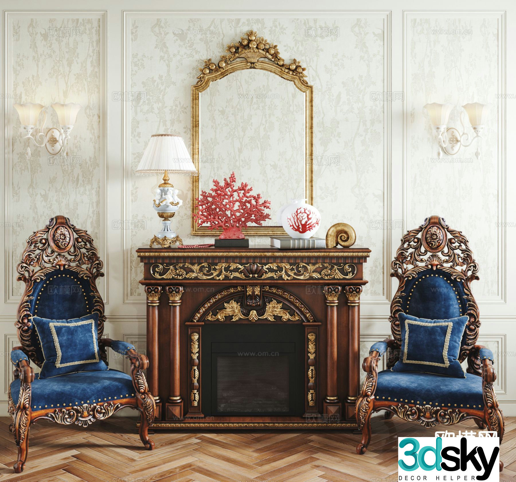 European classical chair leisure chair fireplace 3d model