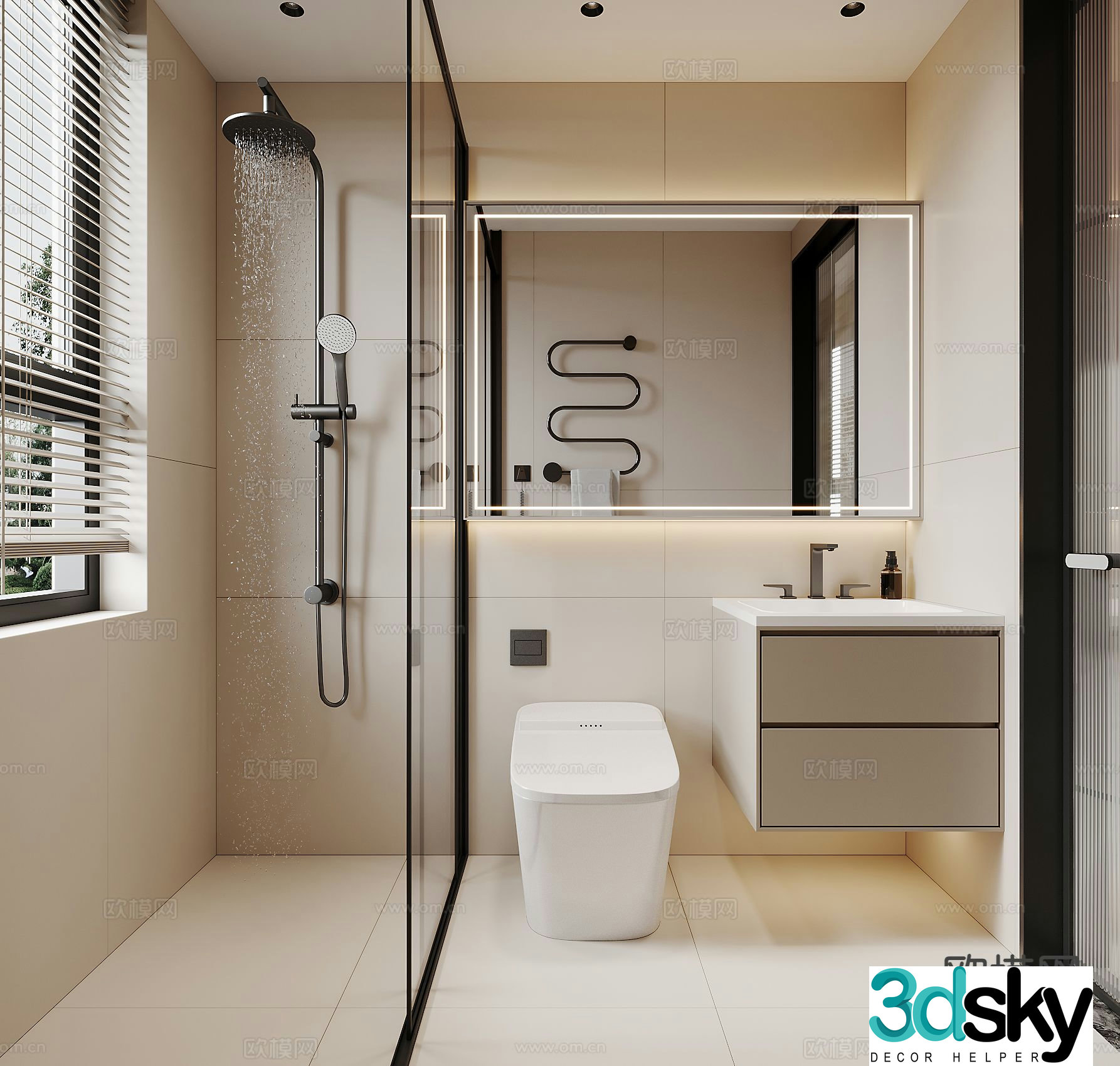 Cream style bathroom bathroom 3d model