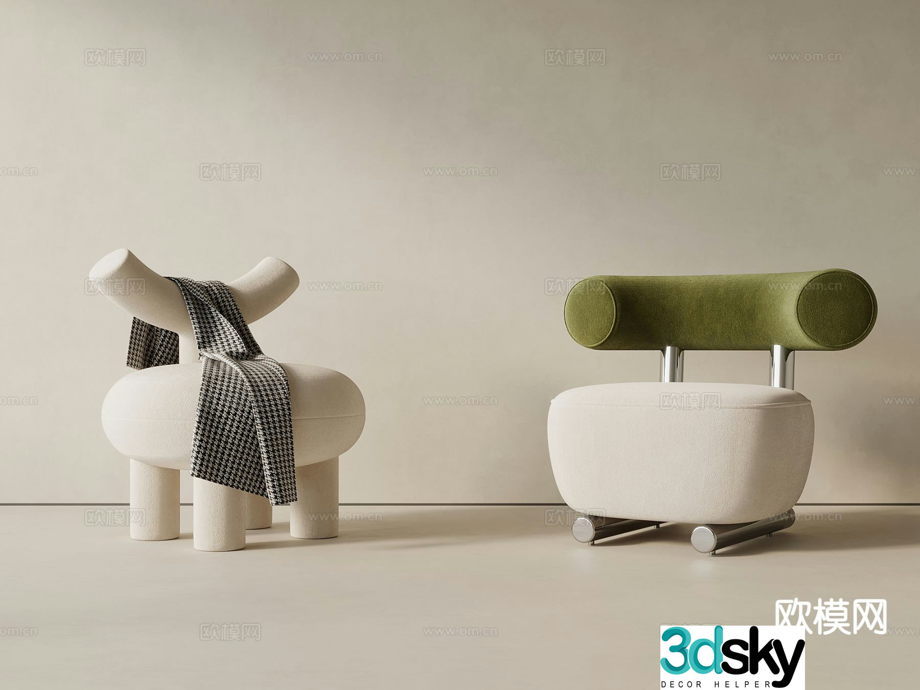 Cream style single sofa leisure sofa horn chair 3D model