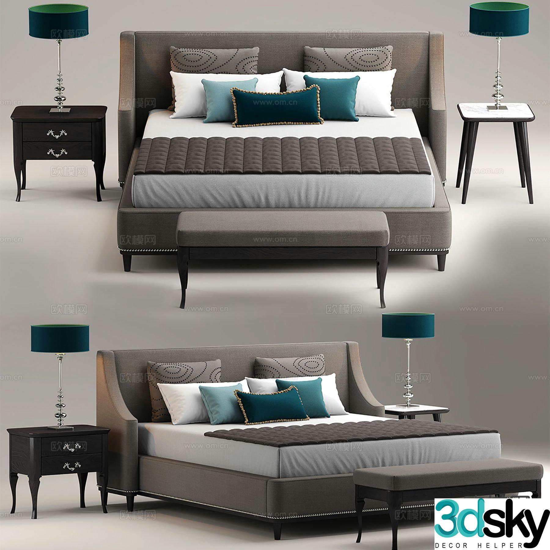 Simple European double bed 3d model