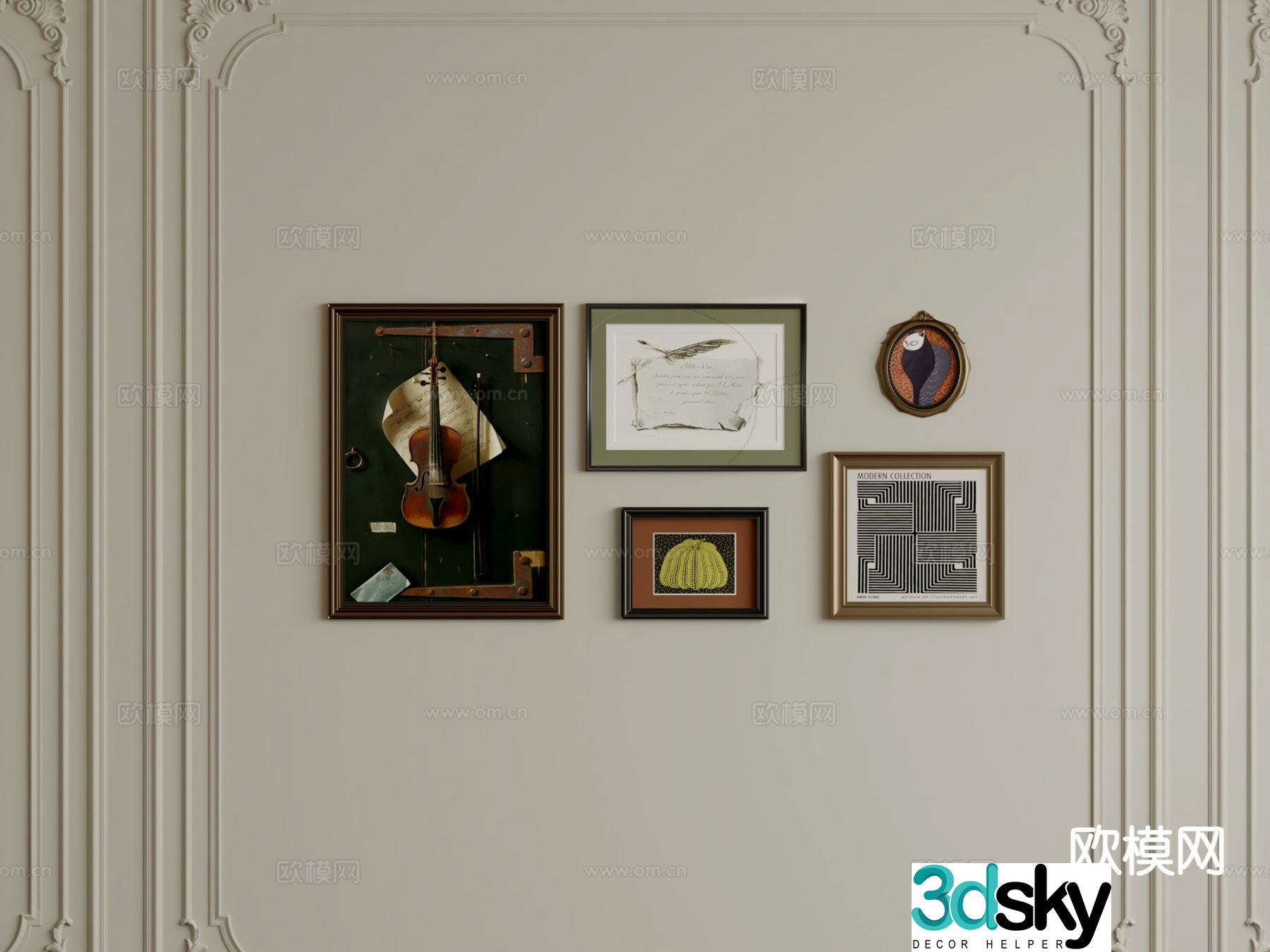 French hanging painting combination painting decorative painting 3d model