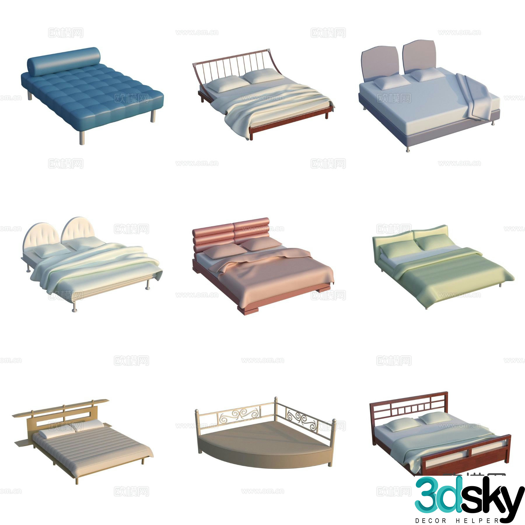 Modern double bed 3d model