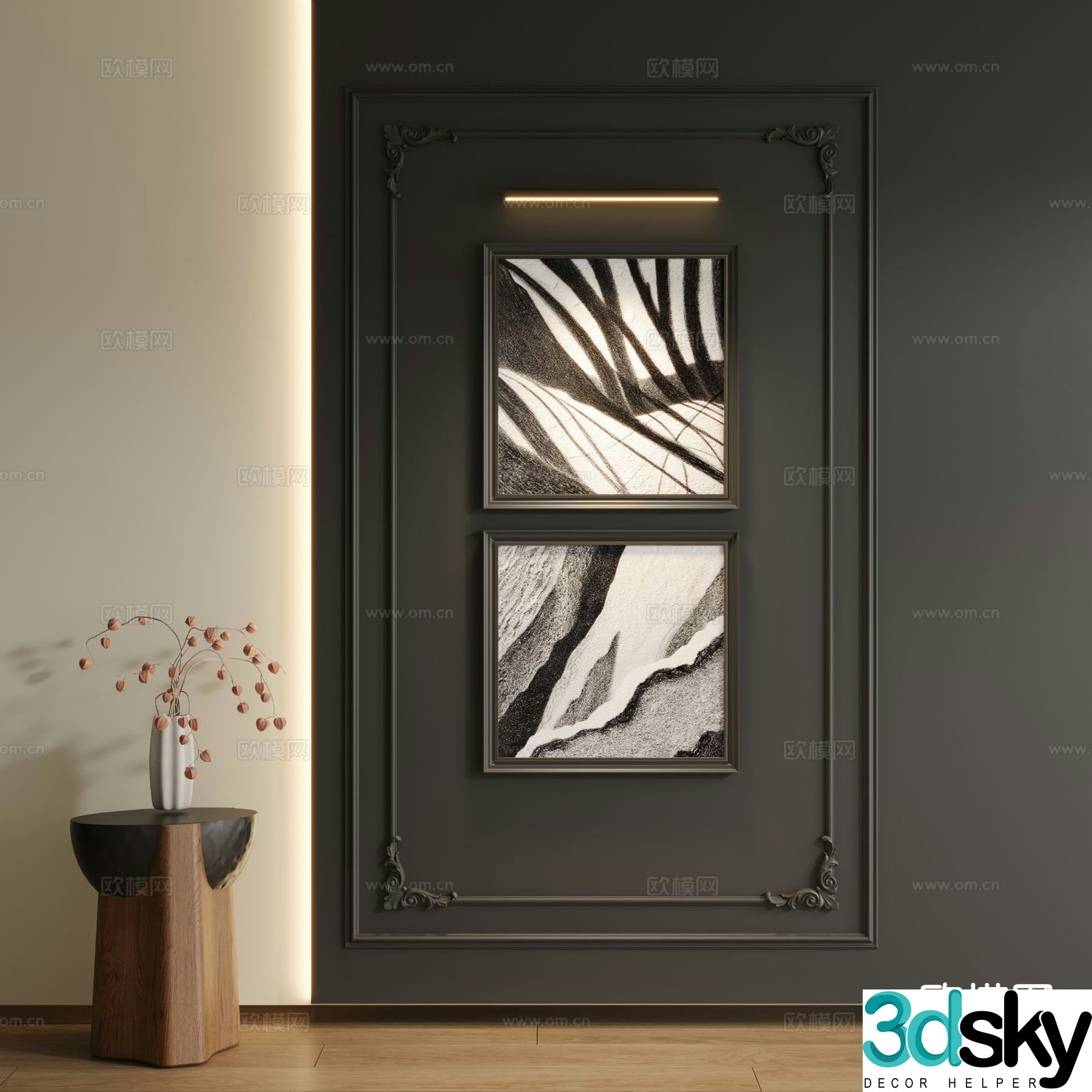 Medieval style decorative painting hanging painting black and white painting 3d model