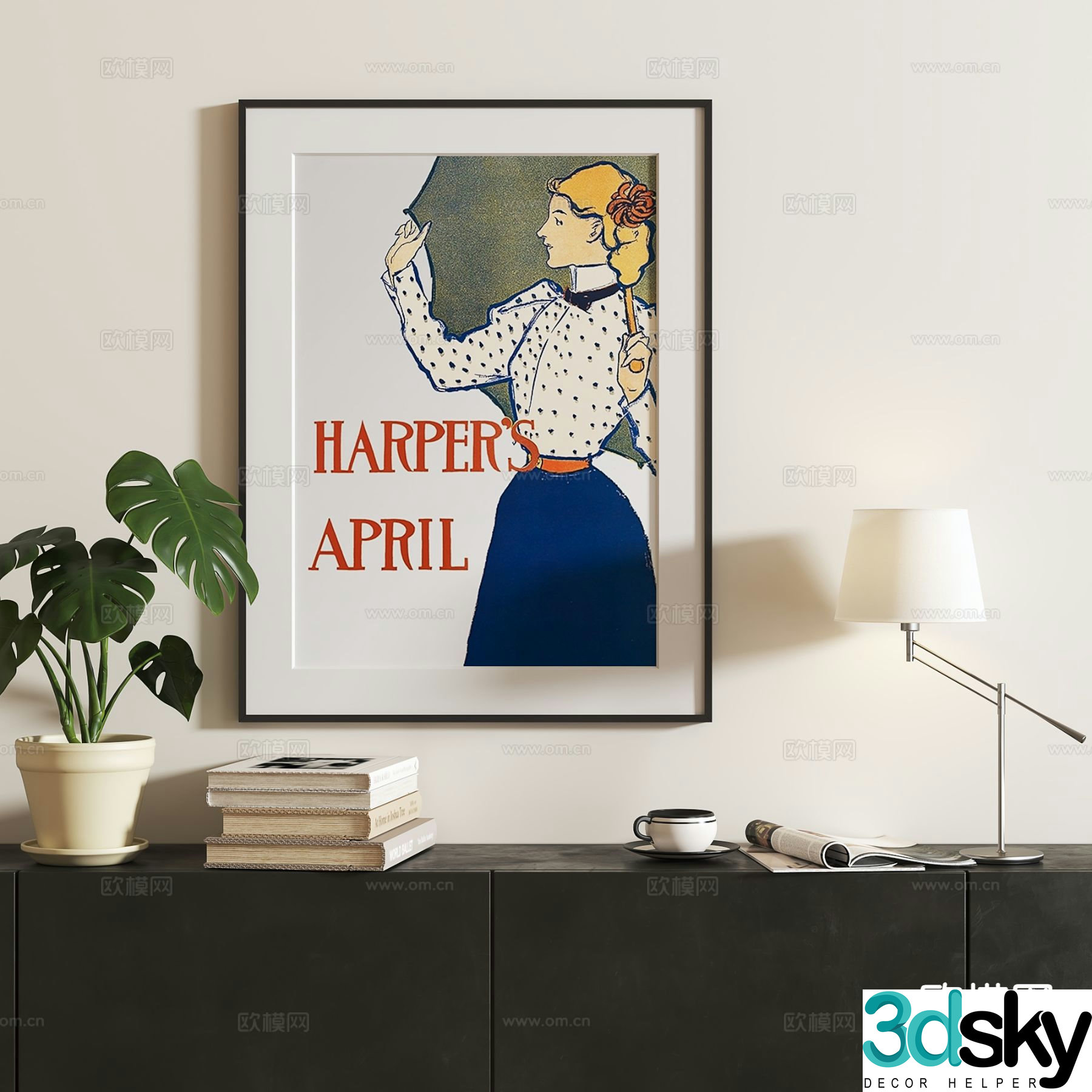 French retro hanging painting character hanging painting comic style 3D model