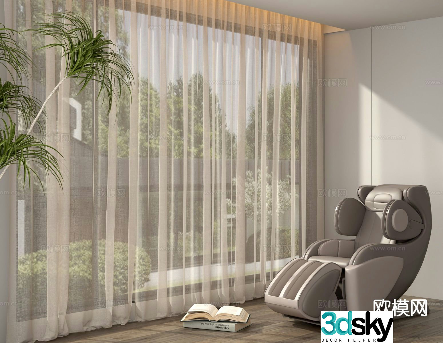 Curtain screen gauze curtain massage chair 3d model