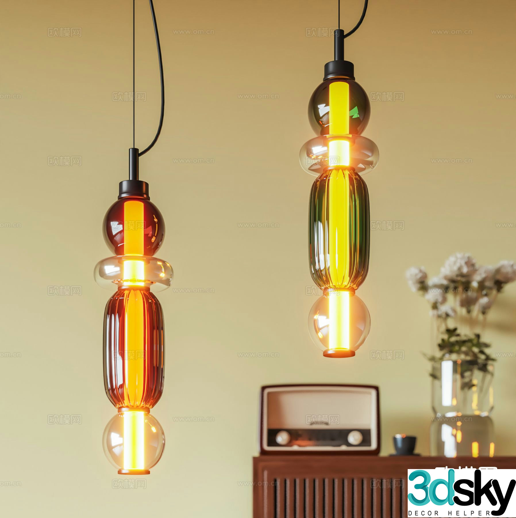Medieval style glass chandelier 3d model
