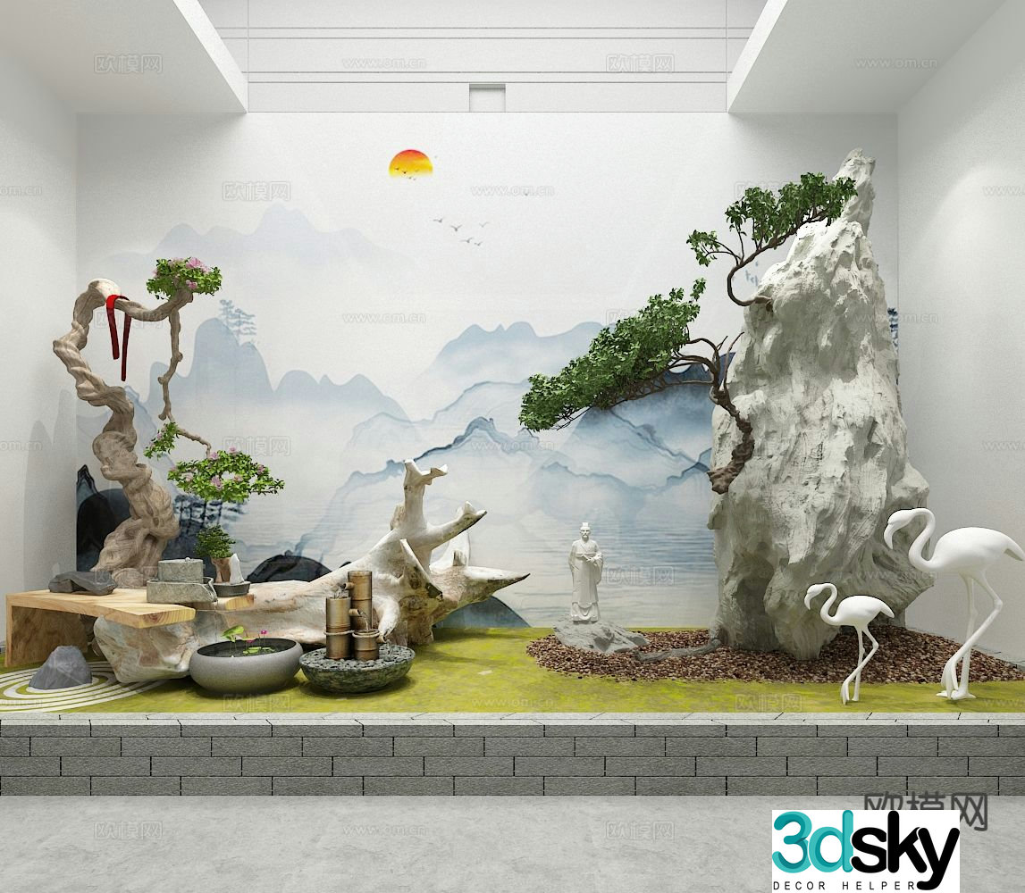 Chinese flower bed landscape indoor landscape 3d model