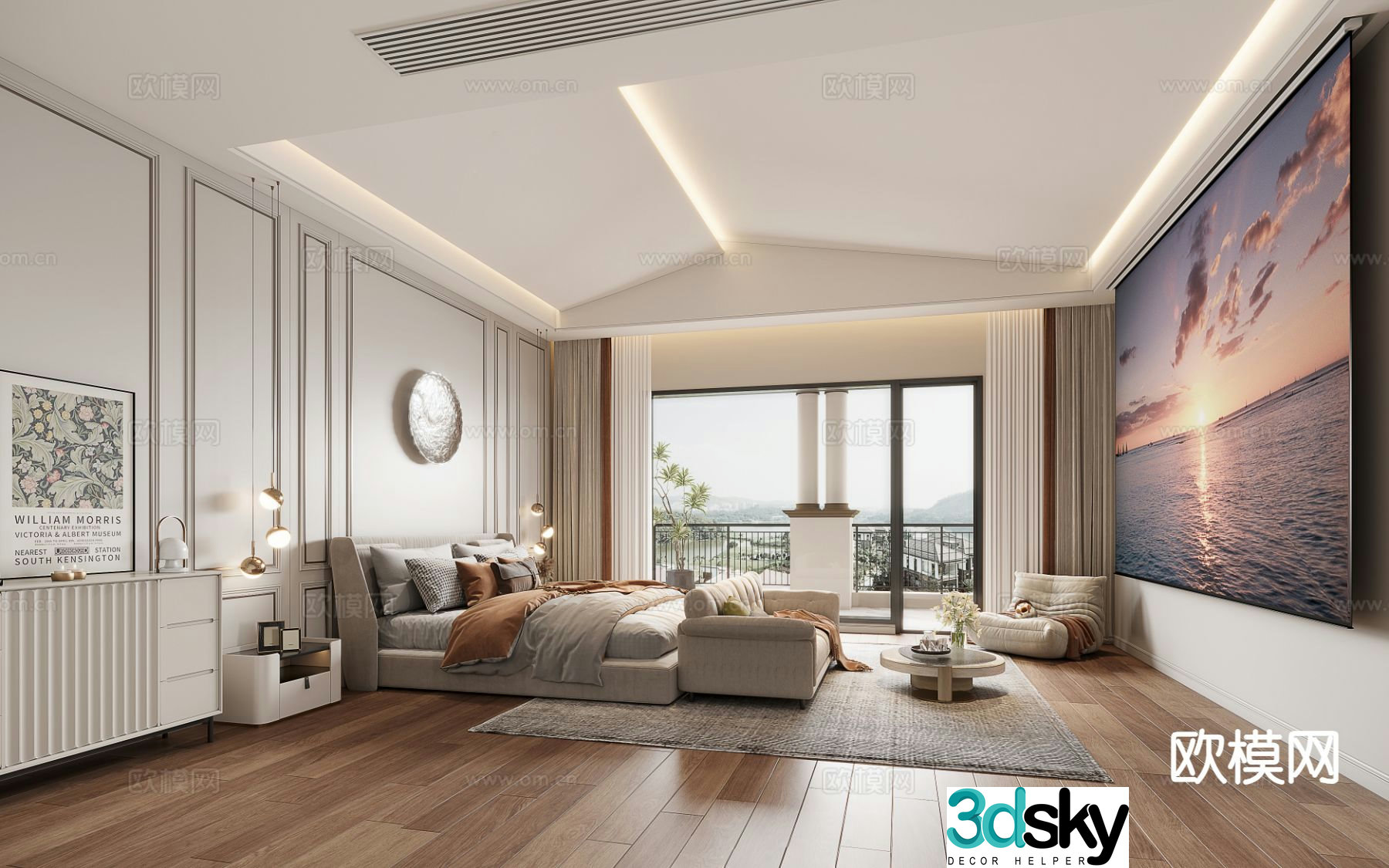 American style bedroom master bedroom 3d model