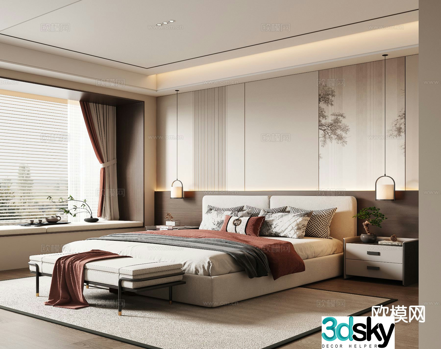New Chinese style bedroom master bedroom 3d model