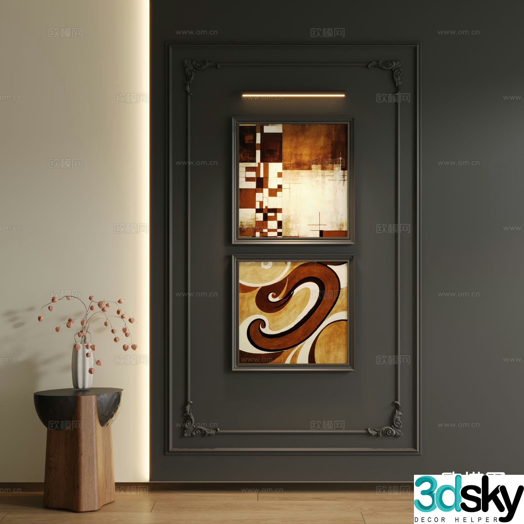 Medieval style decorative painting abstract painting 3d model