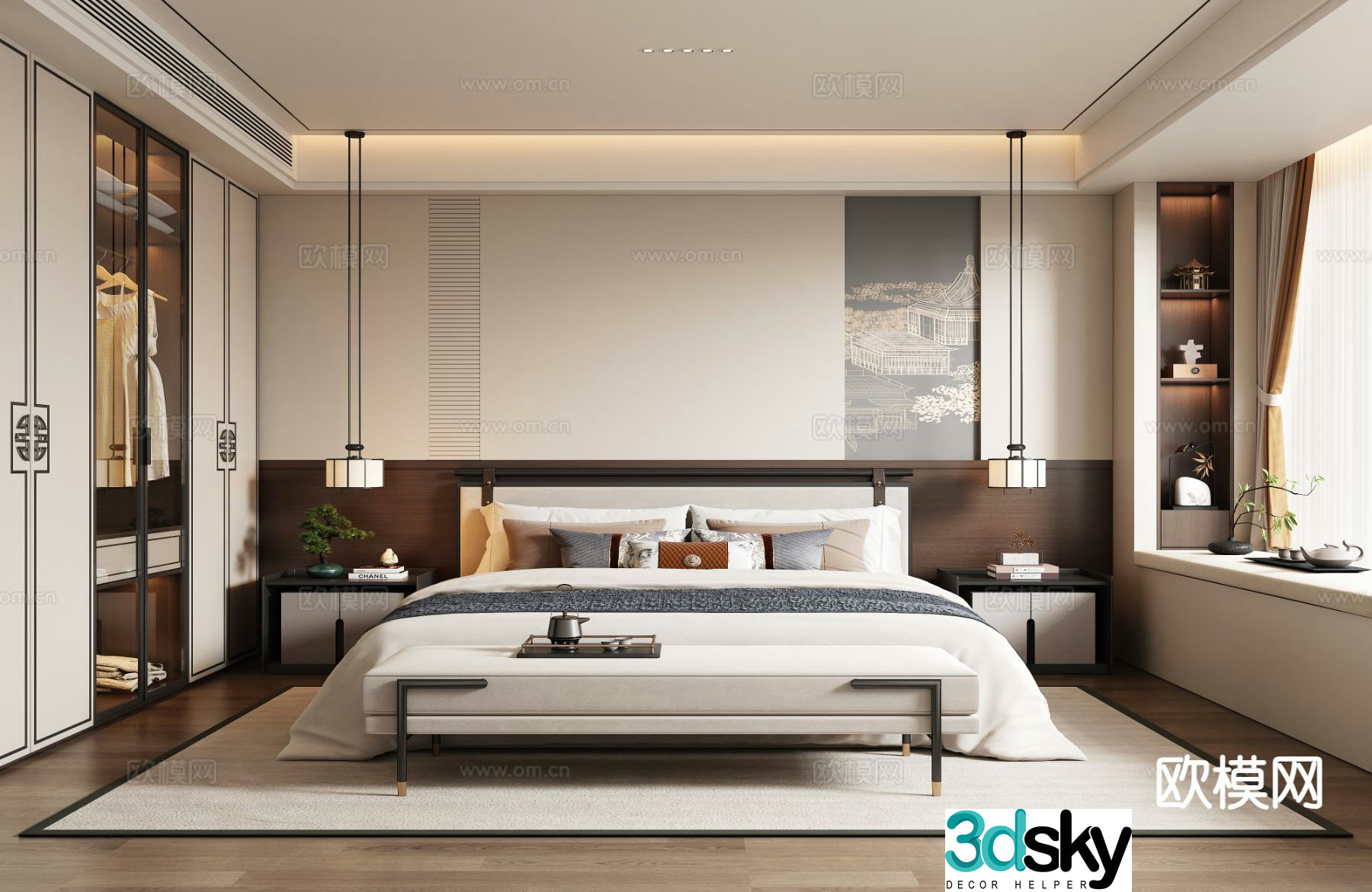 New Chinese style bedroom master bedroom 3d model
