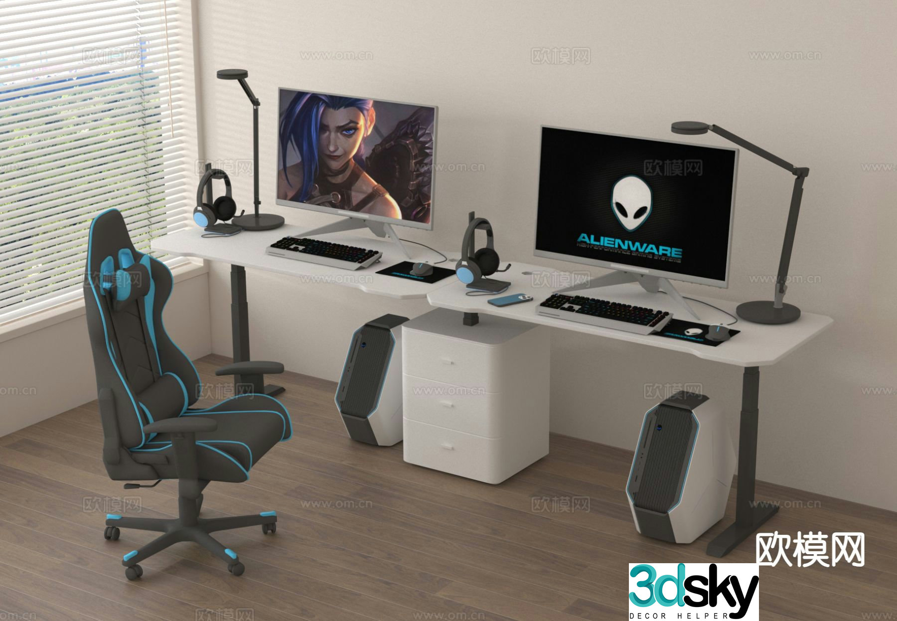 Computer desk gaming desk and chair 3d model