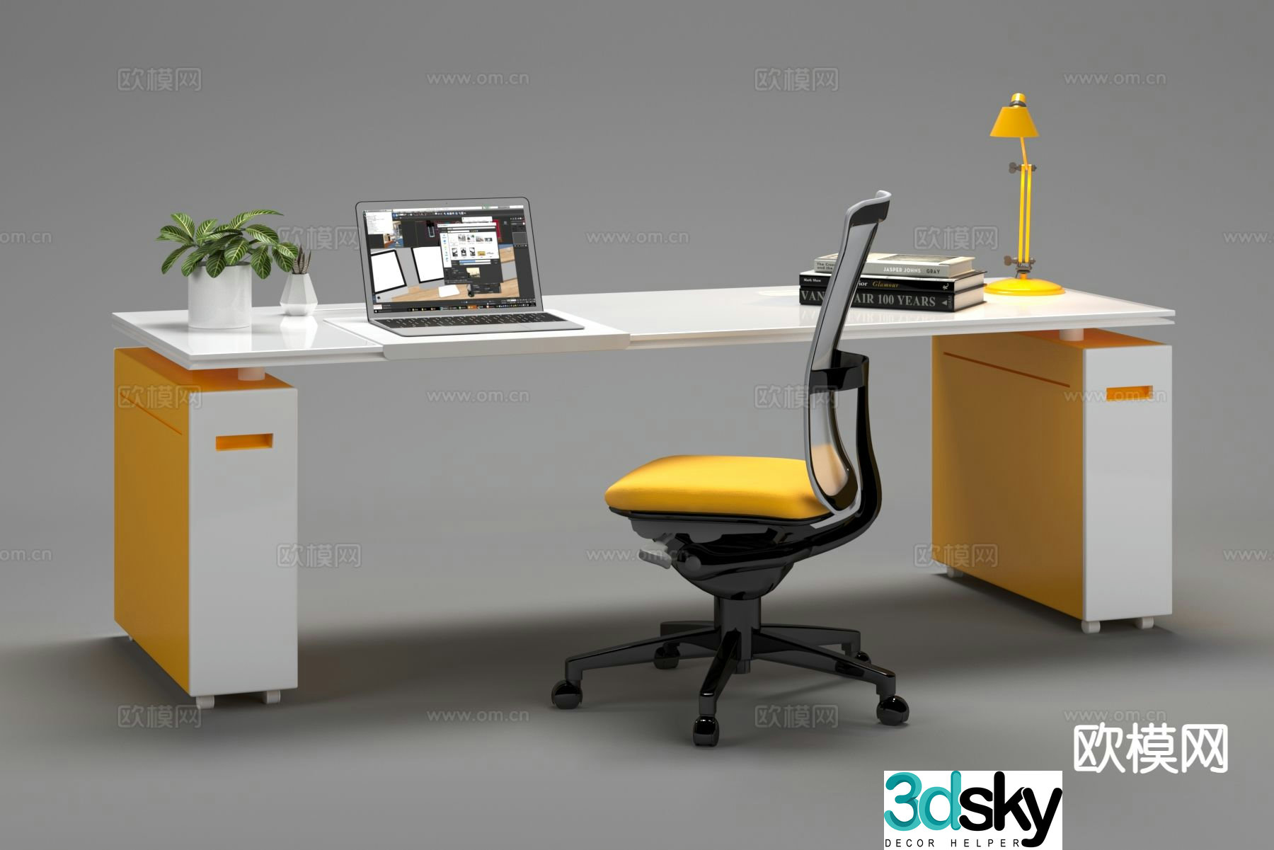 Modern card space desk staff desk 3D model