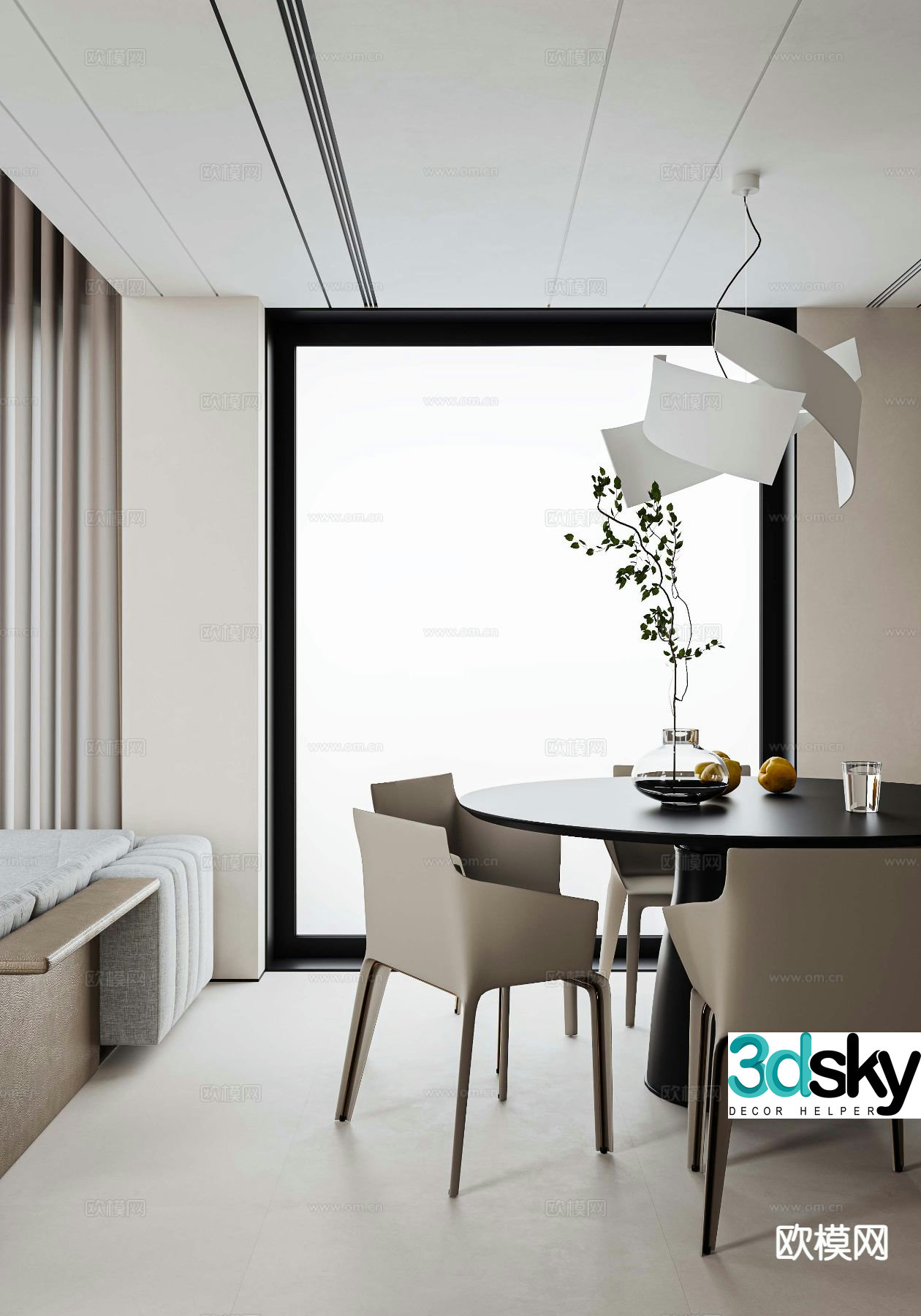 Modern dining table and chairs 3d model